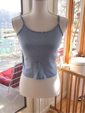 Kids art class Baby Blue Ribbed Knit Cami with Knotted Straps